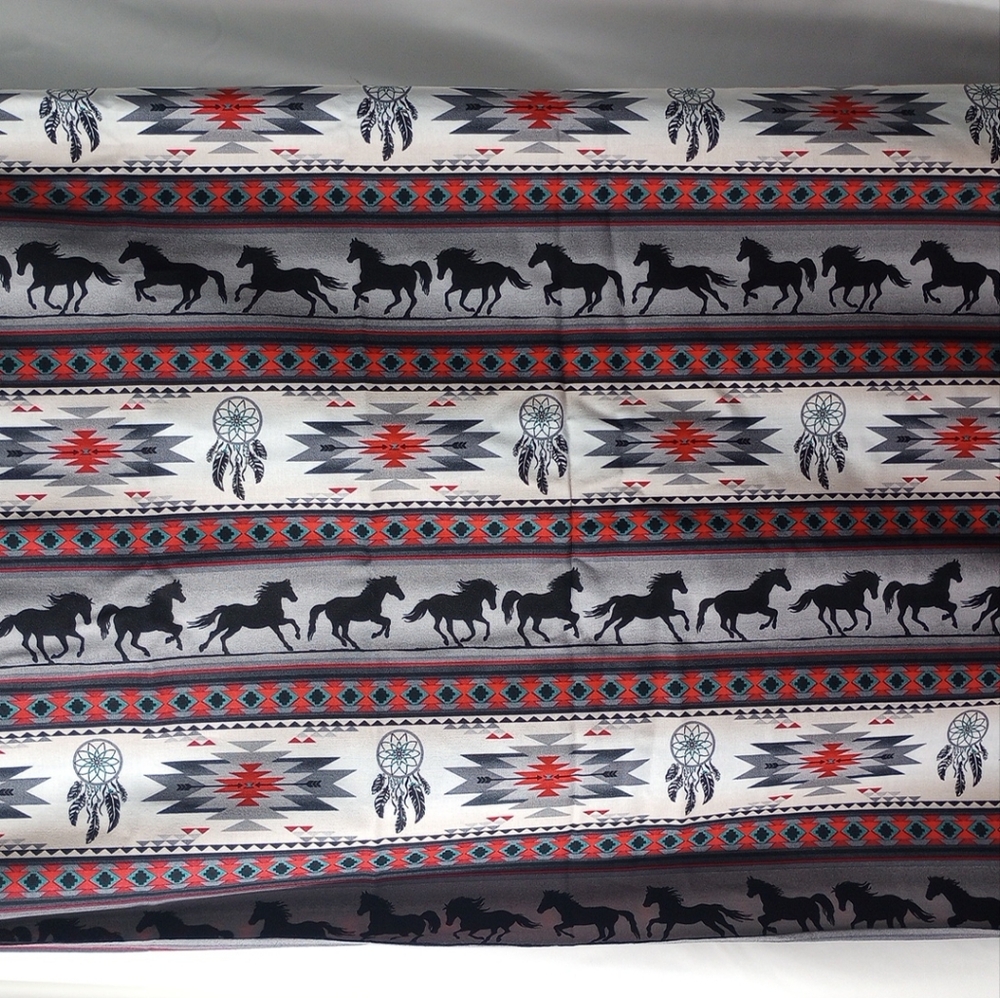 Aztec Southwestern Native American Fabric Horse Print 3 Yards Red/Black